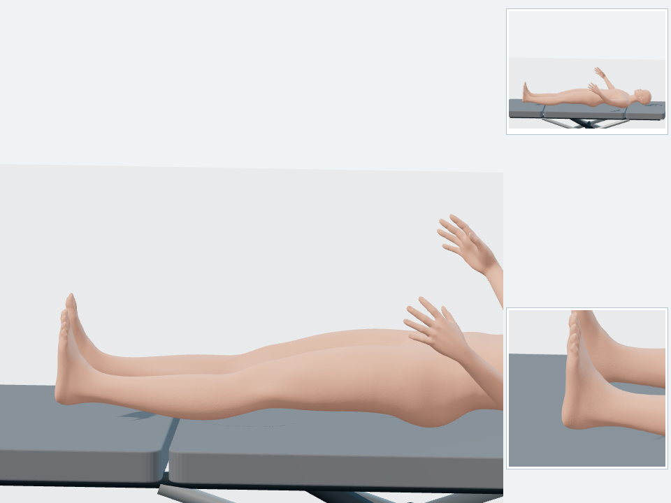 TIBIAL — SLR + DORSIFLEXIÓN: posición inicial, con detalle de tobillo y pie